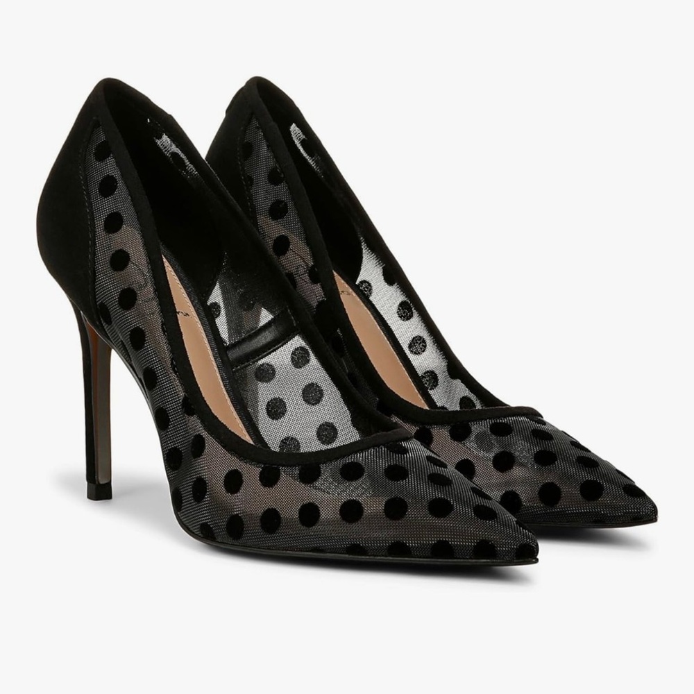 Sam Edelman Black Polka Dot Mesh Pointed-Toe Pumps